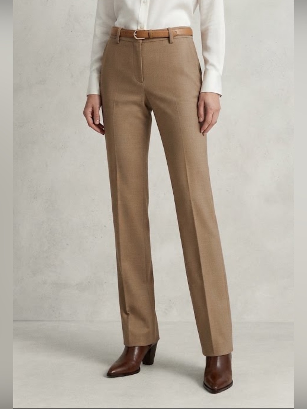 NWOT Badgley Mischka Tan Wool Tailored Pants Trousers Size 8